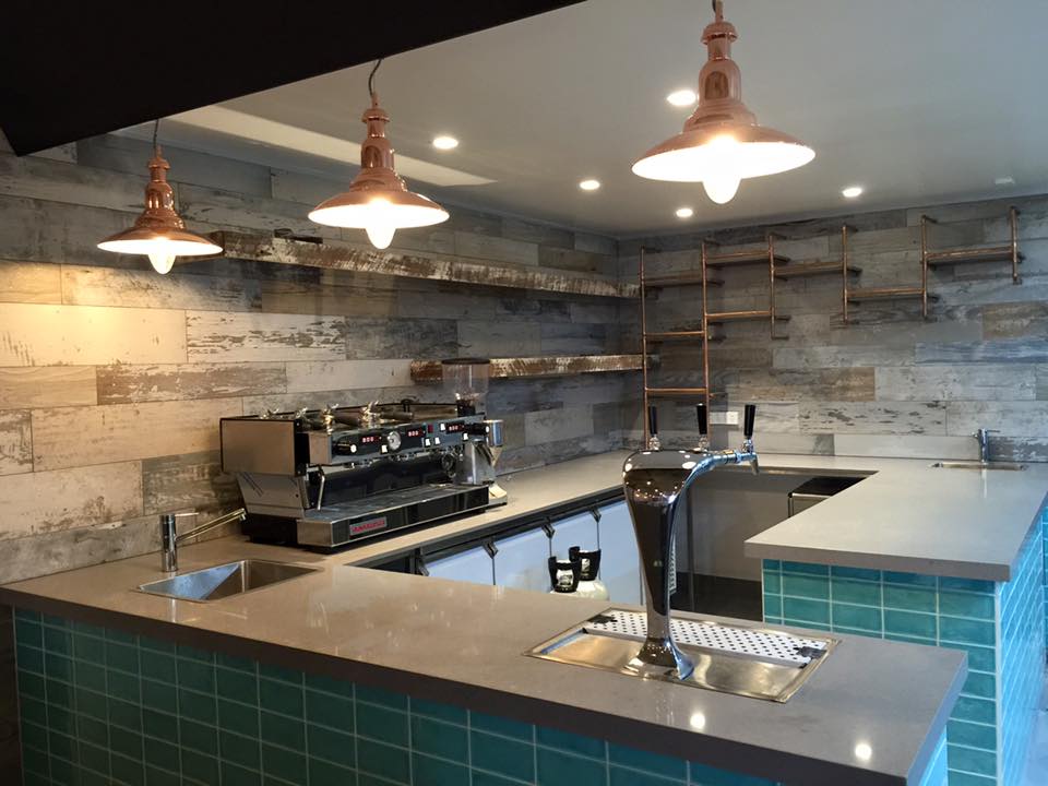Café bar copper pendant lighting installation — Pether Electrical commercial